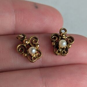 Pair of antique gold and pearl jewelry charms, charm bracelet or necklace charms